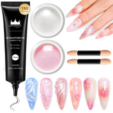 Chrome Nail Powder and 3D Nail Gel Kit : 15G No Wipe 3D Sculpting Gel Aurora Mer