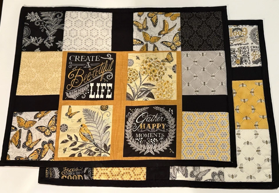 “Bees and Butterflies” Inspirational Table Placemats Yellow/Black/White ~15”x20” - Image 2 of 4