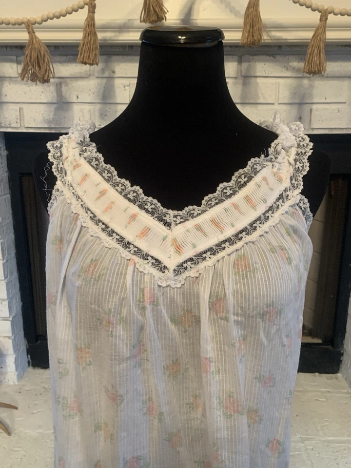 De Colección Maxi Cottage Core Camisón Bata Conjunto Peignoir JCPENNEY Rosas Volantes Encaje M! Foto 4 de 4