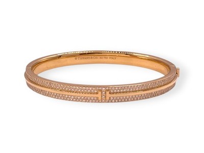 Tiffany & Co. T Pavé Diamond Hinged Bangle in 18k Rose Gold Medium Size