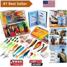 Water-Resistant Fishing Tackle Box with 128 Lures & Accessories - Easy Setup