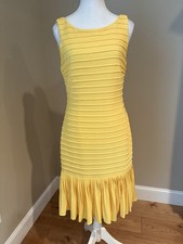 Adrianna Papell Yellow Flounce Hem Dress Sz 8 Lined Midi
