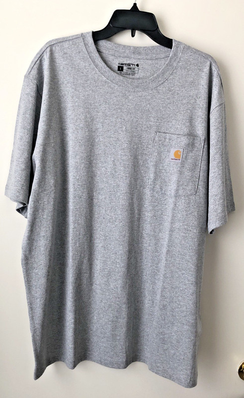 Men's Carhartt Pocket T-Shirt Gray Loose Fit Short Sleeve Logo Tee Size Large