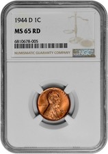1944 D 1C Lincoln Wheat Cent NGC Graded MS 65 RD in New Holder