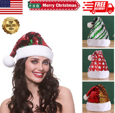 Sequin Santa Hat Knitted Xmas Beanie Adult Glitter Christmas Hats For Women Men