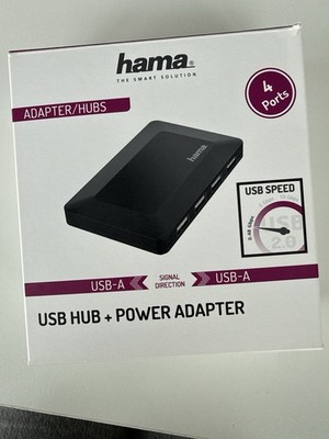 Hama USB-Hub 4-fach USB-A 2.0 Verteiler Splitter Adapter mit Kabel und Netzteil