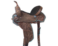Leather Barrel Racing Western Horse Saddle Tooling Turquoise Stitched Black Seat