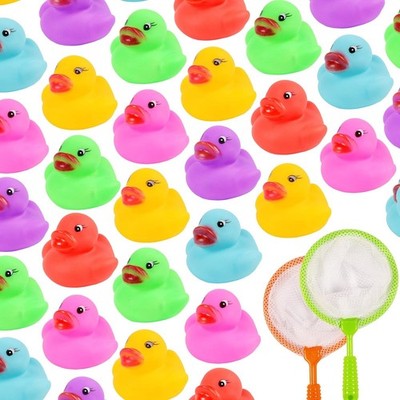 24 Mini Gummienten mit 2 Fischernetzen Badespielzeug Enten Pool Spiel für Kinder