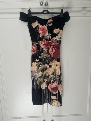 ASOS Dark Floral Off The Shoulder Bardot Midi Pencil Dress UK Size 6  Wedding | eBay UK