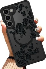 Samsung Galaxy S23 Plus 6.7 Inch Black Floral Design Translucent Phone Cover