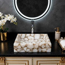 White Agate Vessel Sink Premium Natural Stone Bathroom Basin Interior Sink
