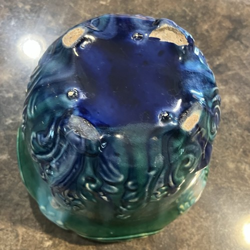Hermosa maceta de cerámica antigua mayólica Jardiniere mezcla esmalte por goteo - Imagen 6 de 19