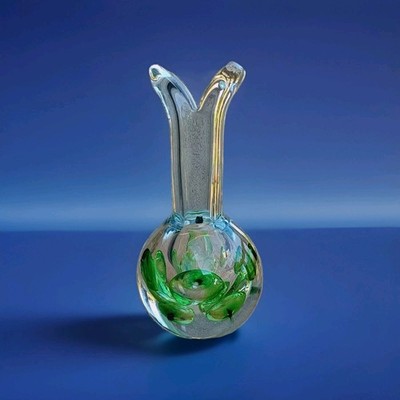 Jaroslav Svoboda Stamped Art Glass Vase 10'' Czech Artist Signed Green NWT