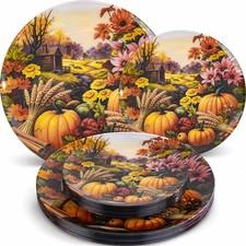 24pcs Thanksgiving Plastic Plates - Disposable Fall Plates For Party