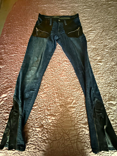 D&G Women’s Dark Wash Blue Denim & Black Leather Skinny Low Rise 5-Pocket