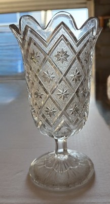 Vintage Viktorianisch? EAPG Pressglas Sterne & Rautenmuster 30 cm Sellerie Vase!