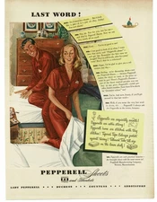 1946 Pepperell Sheets Blankets Husband Wife in Bedroom Vintage Print Ad