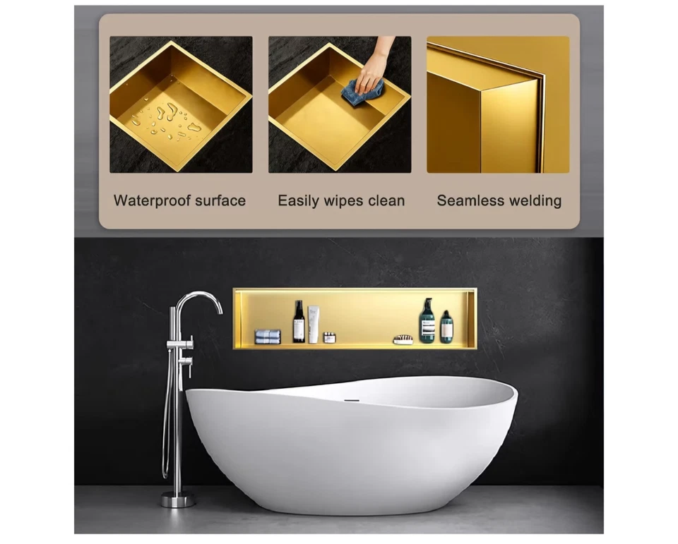 Nicho de ducha LED empotrado, acero inoxidable rectangular nichos individuales 28,4"X12,6", Foto 3 de 4