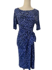 Ann Taylor Ruched Tied Waist Dress Blue Print Draped Dolman Sleeves Sz Xs