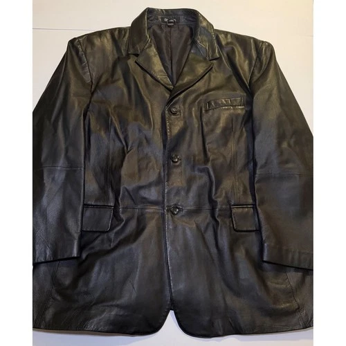 J. Ferrar Mens XXL Black Genuine Leather 3-Button Blazer Jacket Old Money - product listing photo