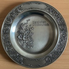 Vintage - Zinnteller (Wandteller) ca.23cm "Herzlichen Glückwunsch" (Zinn Becker)