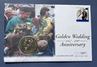1997 New Zealand  $5 Coin PNC. 1 Stamp. QEII Golden Wedding Anniv. 1477