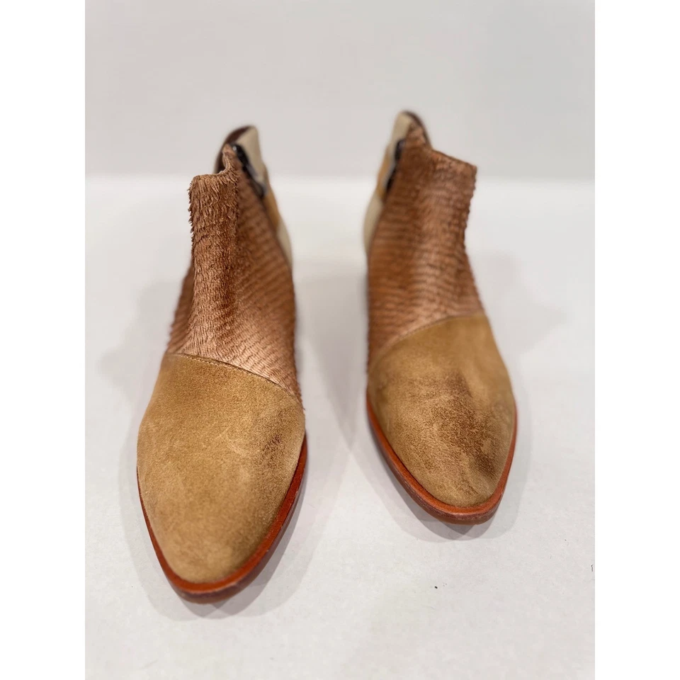 Antelope Suede Leather Ankle Boots Women's Distressed 37 Tan Boho Buckle - Image 2 of 4