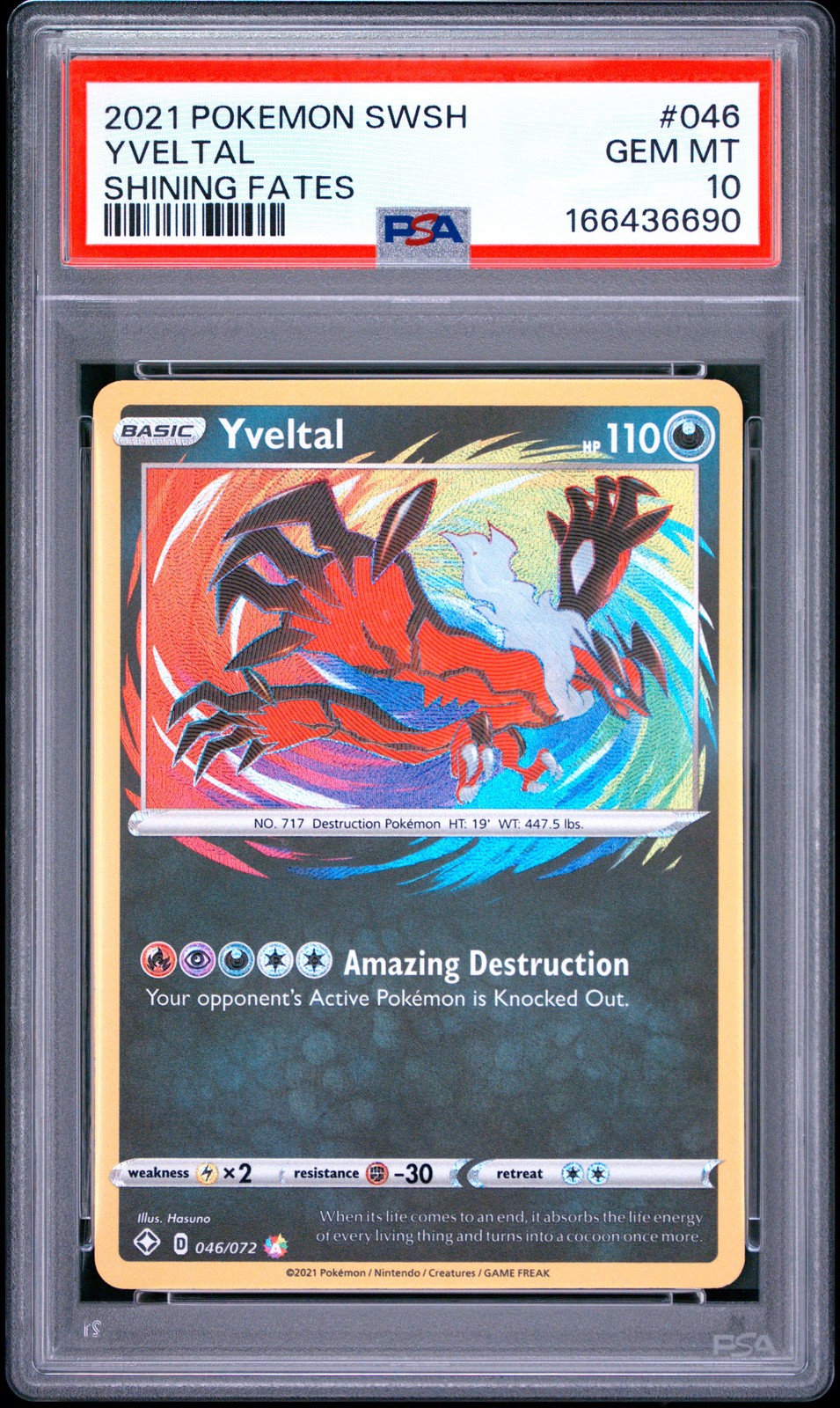 2021 POKEMON SWORD & SHIELD SHINING FATES #046 YVELTAL PSA 10