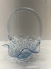 Fenton Vintage Ice Blue Strawberry Patterned Glass Basket Candy Basket