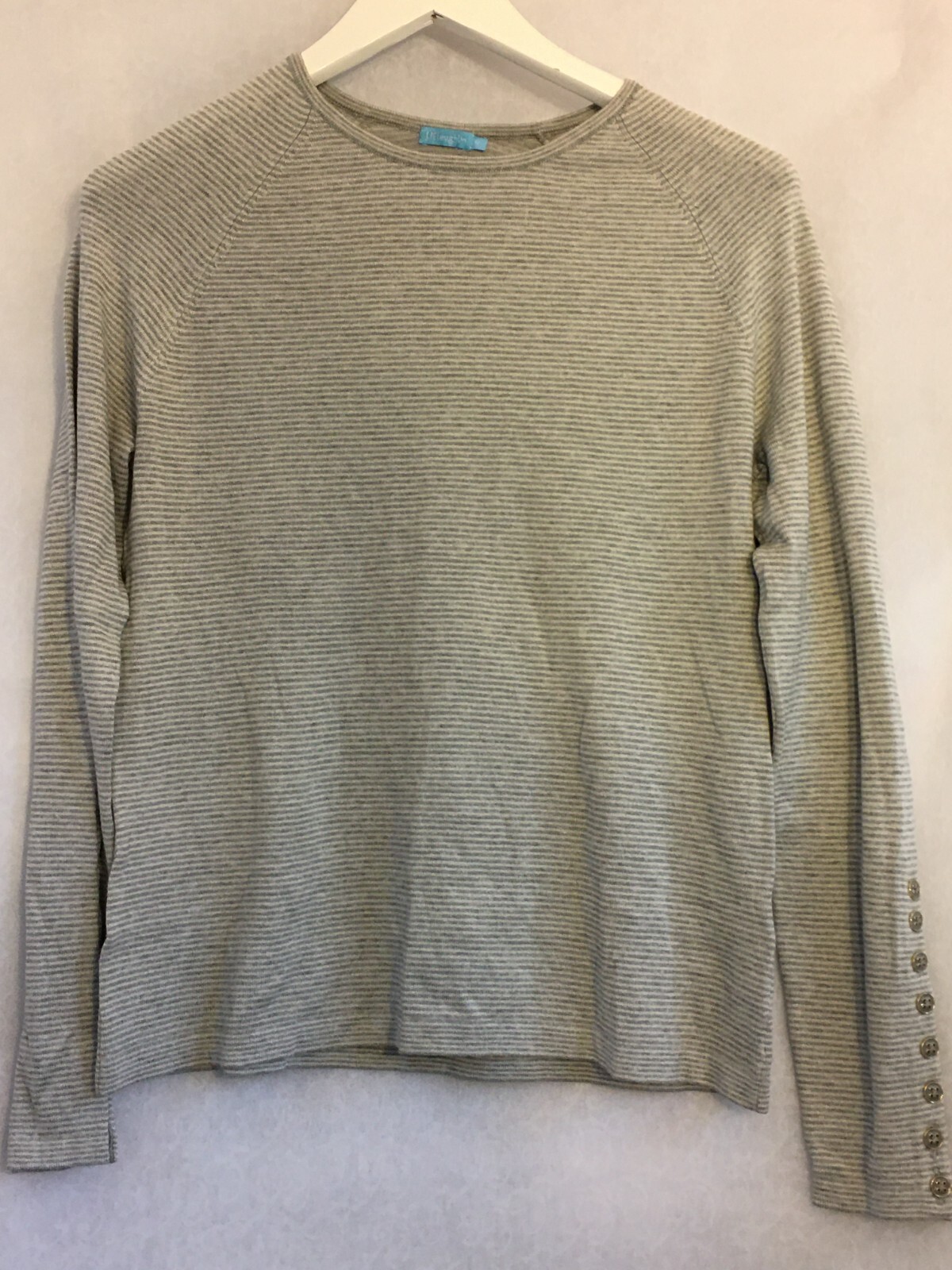 J. McLaughlin Womens Jamey Sweater Gray Striped Button Cuff Medium Pullover