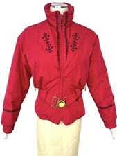 Vintage 1980s Fera Skiwear Ski Jacket Red Embroidered Belted Full Zip Women’s 6