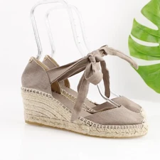 Toni Pons Womens Espadrille Sandal Size 39 8 Taupe Gray Canvas Wedge Heel Tie Up