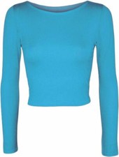 Ladies Round Neck Long Sleeve Crop Top T Shirt Tops Womens Top 8-14