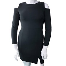 Aidan Mattox Womens Size 10 Cold Shoulder Little Black Dress Long Sleeve Stretch
