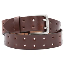 Men Casual Belt Heavy Silver Buckle Genuine Leather, Brown