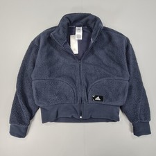 adidas Womens Jacket Navy Blue Small Sherpa Fleece Holidayz 8-10 UK HJ7369