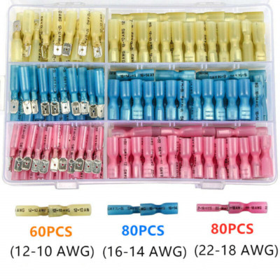 220pcs Heat Shrink Male & Female Quick Disconnect Wire Connectors Spade Terminal