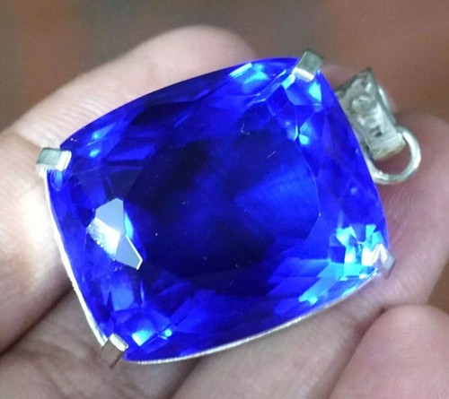 Natural 93.21 Ct Certified Blue Cushion 925 Solid Silver Pendant Loose Gemstone - Picture 3 of 7