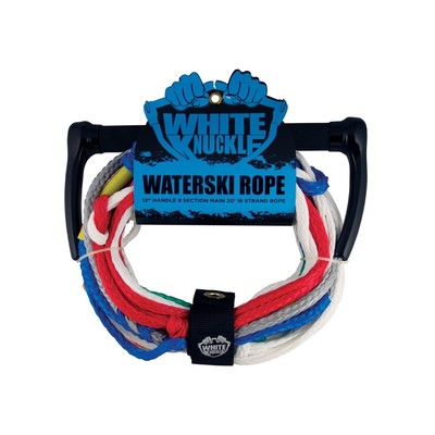 White Knuckle Waterski Rope, 70ft, 8 Section Main, 12'' Rubber Grip Handle, 17...