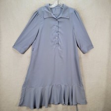 Dazy Womens Dress Size S Blue Collared Flowy Drop Ruffle Hem Classic A Line