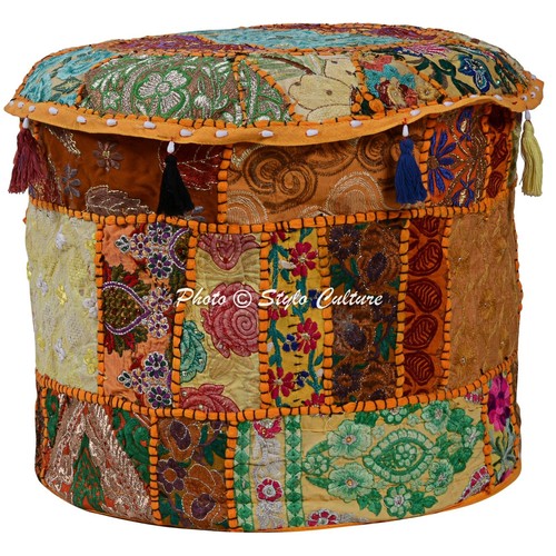Patchwork Pouf Ottoman Round Ottoman Handmade Pouffe Foot Stool Cover Decor - Picture 2 of 5