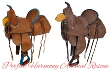 Youth Chocolate Roughout Barrel Saddle Buckstitch Full QH Bars 13" NEW