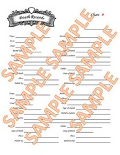 Family Tree Charts Genealogy - Death Record  CHOICES VARY - READ DESCRIPTION 