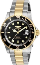 Invicta Men's Watch Pro Diver Quartz Black Dial Yellow Two Tone Bracelet 26973