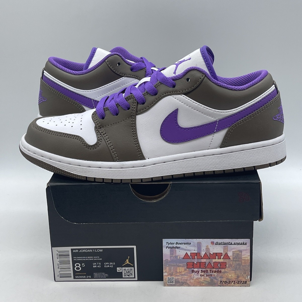 ポケバイ Size 8.5 - Air Jordan 1 Low Palomino White Brown Purple Leather