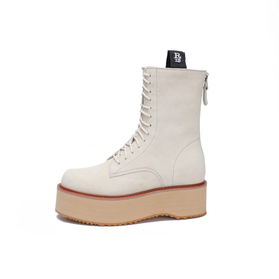 R13 Women's Boots Thick-soled Lace-up, with Zipper Women's Boots Genuine Leather - Image 4 of 4