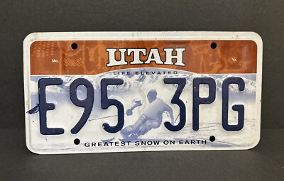 2017 Utah License Plate - Life Elevated E95 3PG - Greatest Snow on Earth -Skier