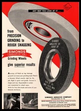 1955 Simonds Abrasive Company Philadelphia PA Grinding Wheels Vintage Print Ad
