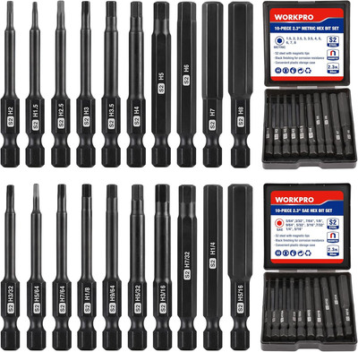 WORKPRO 20Pcs Hex Head Allen Wrench Drill Bit Set, CNC Machined S2 Steel Magneti