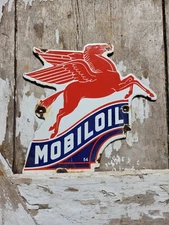 VINTAGE MOBIL PORCELAIN SIGN PEGASUS OLD 1954 GAS STATION OIL SERVICE PEGGY 8"